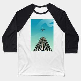 building and airplane scape illustration Baseball T-Shirt